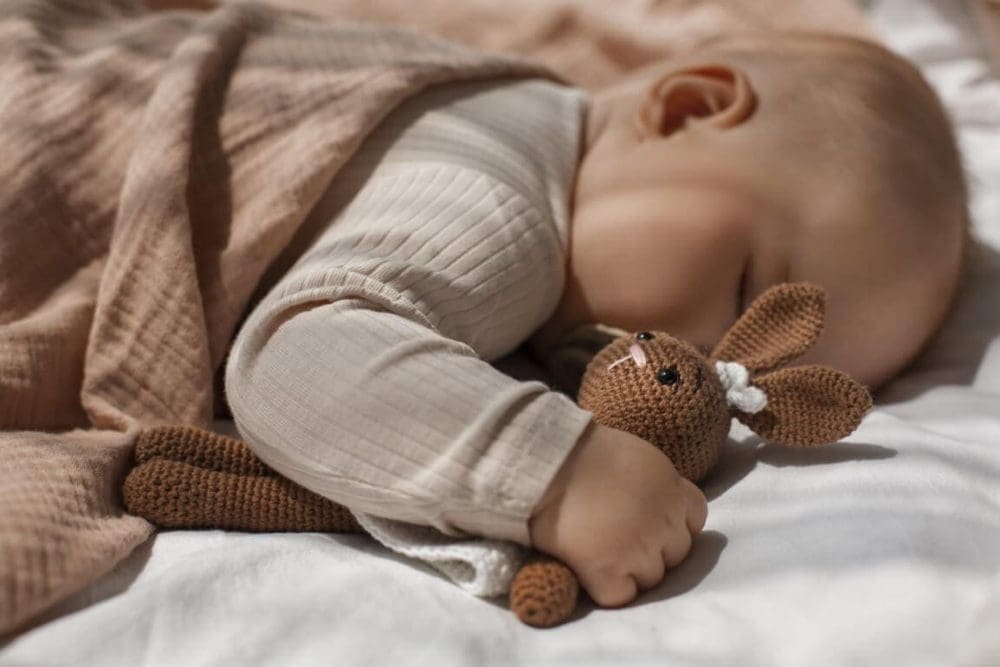 Bébé endormi avec une peluche