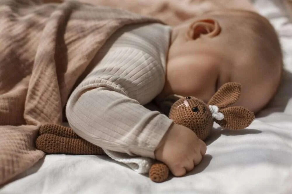 Bébé endormi avec une peluche